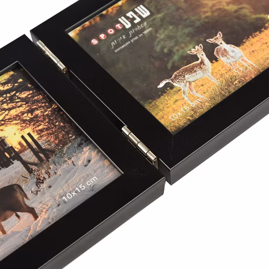 Table Stand Photo Frame Wooden of Two Openings Combined