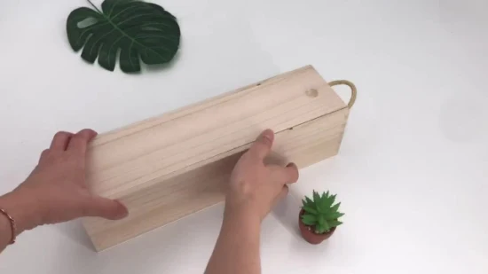 スライド式蓋付きの手作りの木製ワインボックス